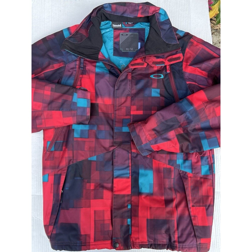 2012 Oakley Thinsulate Snowboard Jacket M Red Navy Pixel Ski Coat Insulated